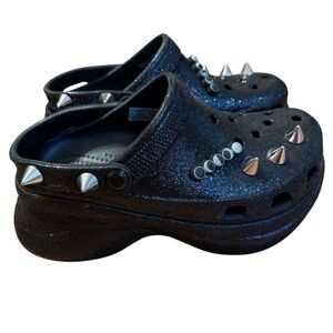 Crocs Classic Bae Glitter Stud Women's Wedge Clogs Shoes Black Size 7 NWOT
